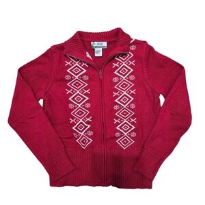 Red Collared Knit Cardigan with zipper